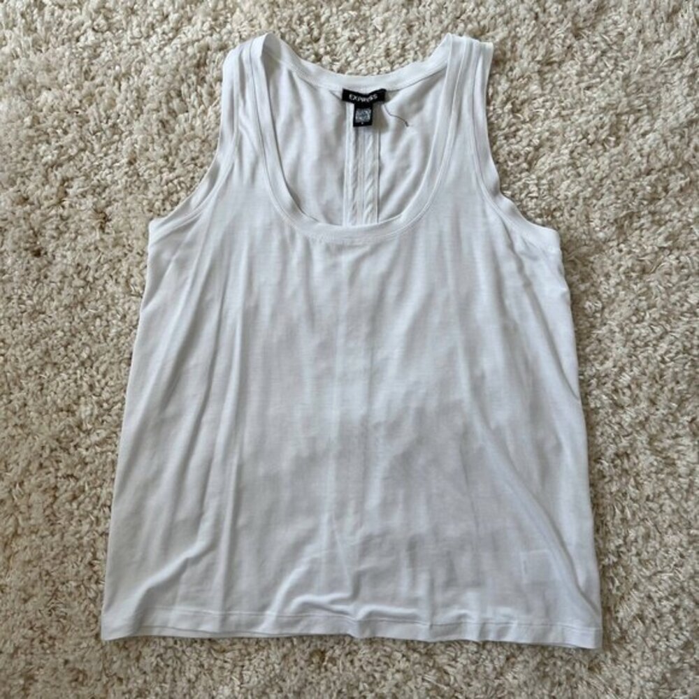 Express Womens Scoop Neck Sleeveless Relaxed Fit Pullover Tank Top White Medium
